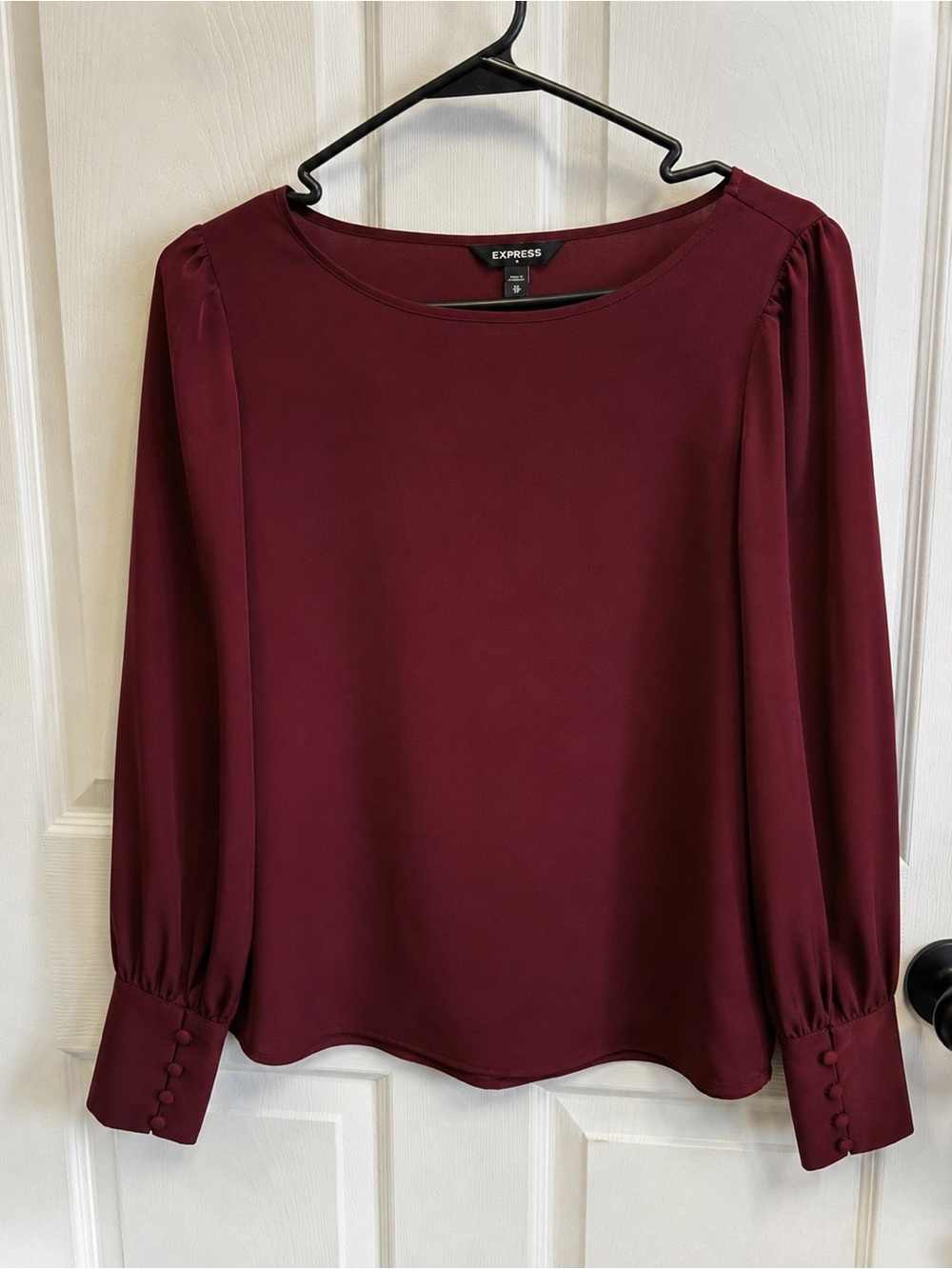 Express Women's Wine Long-Sleeve Button-Cuff Blouse